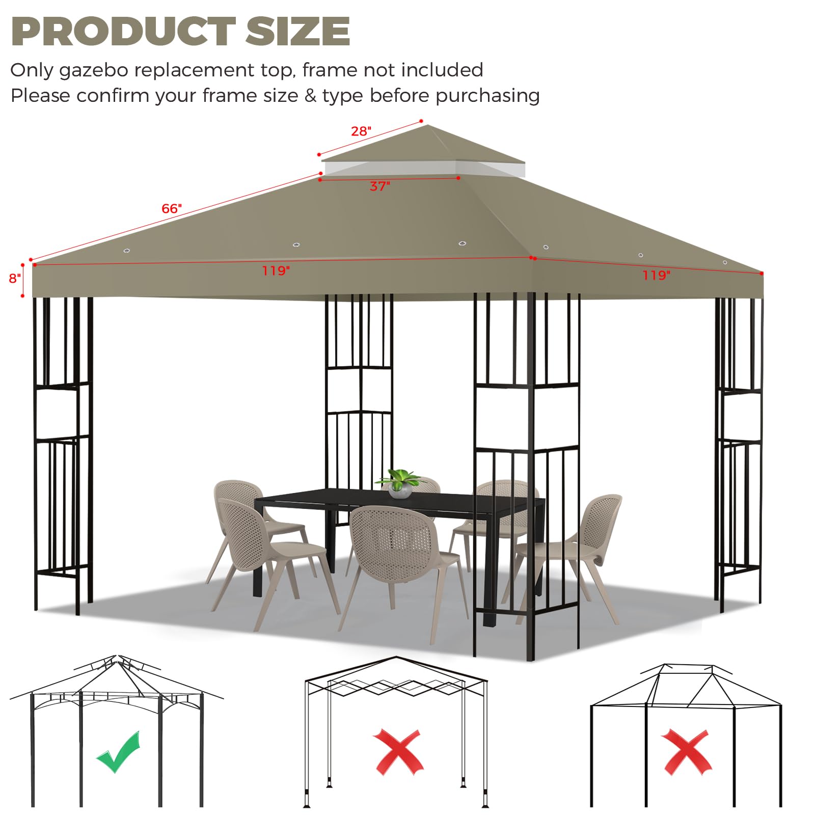 Flagly gazebo top with UV protection minimizes sun exposure.