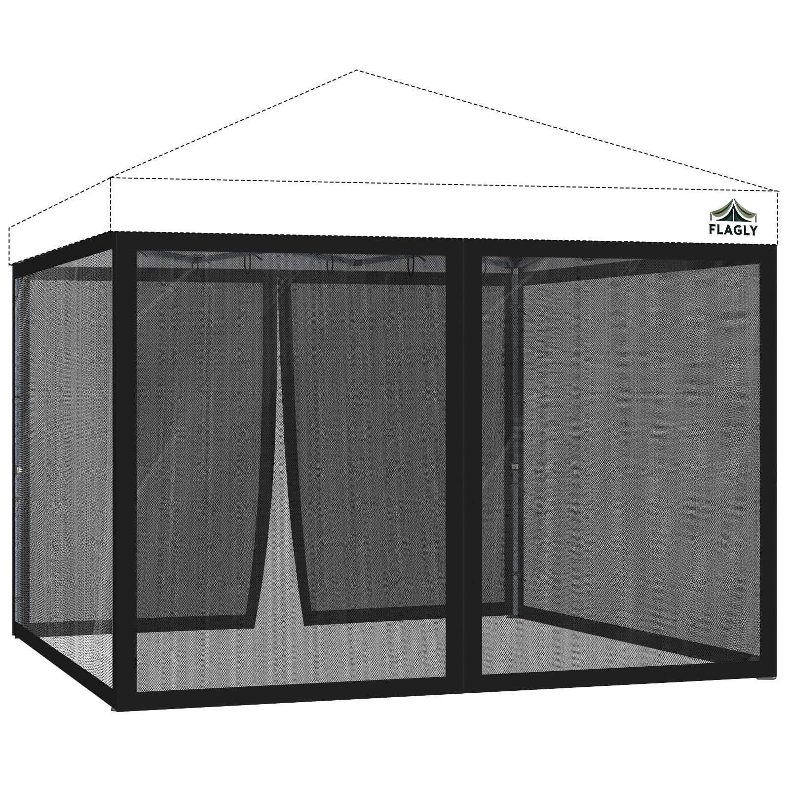 FLAGLY 10x10 mosquito netting with attachment straps keeps canopy secure outdoors