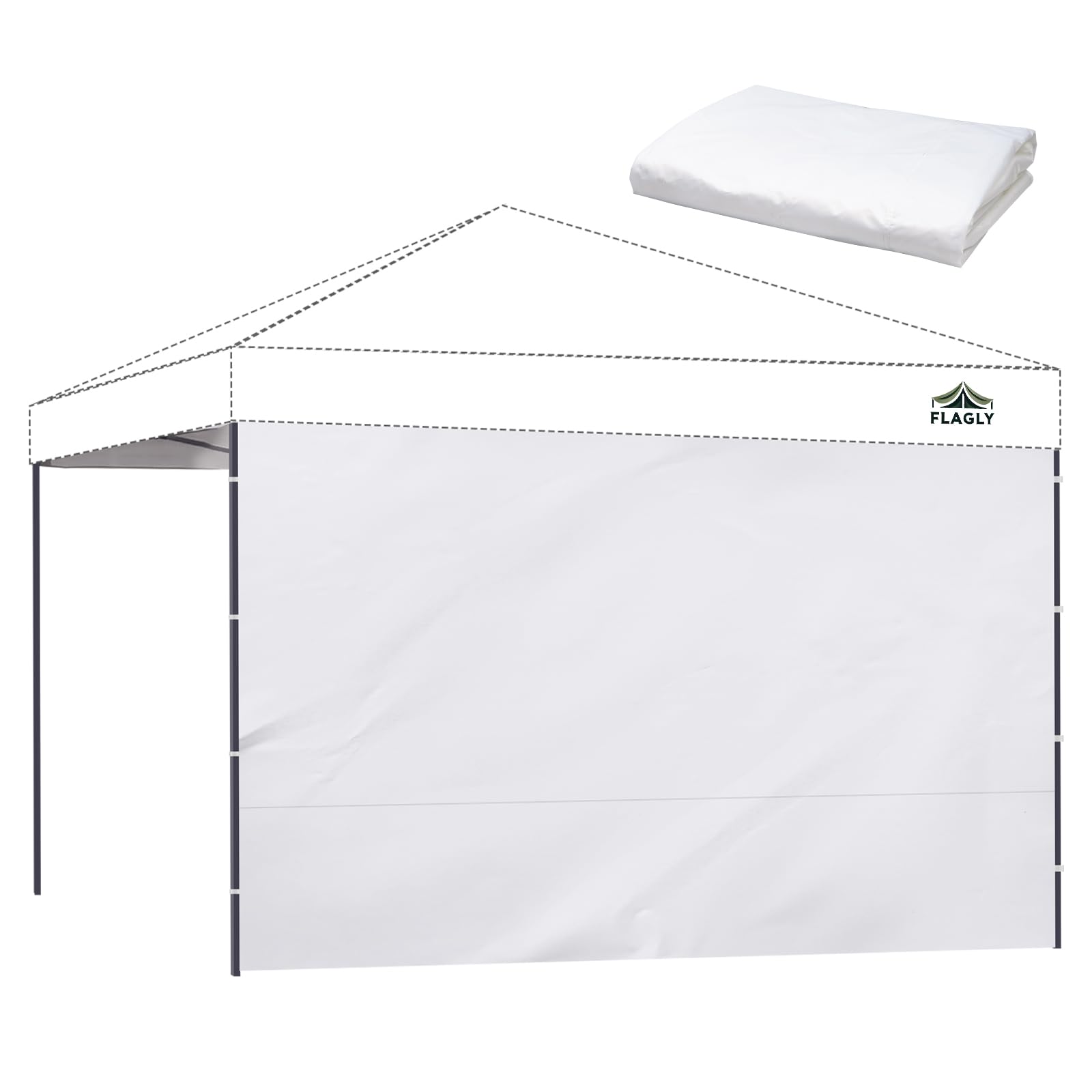 FLAGLY 10x10 sidewall attached to canopy for full privacy.