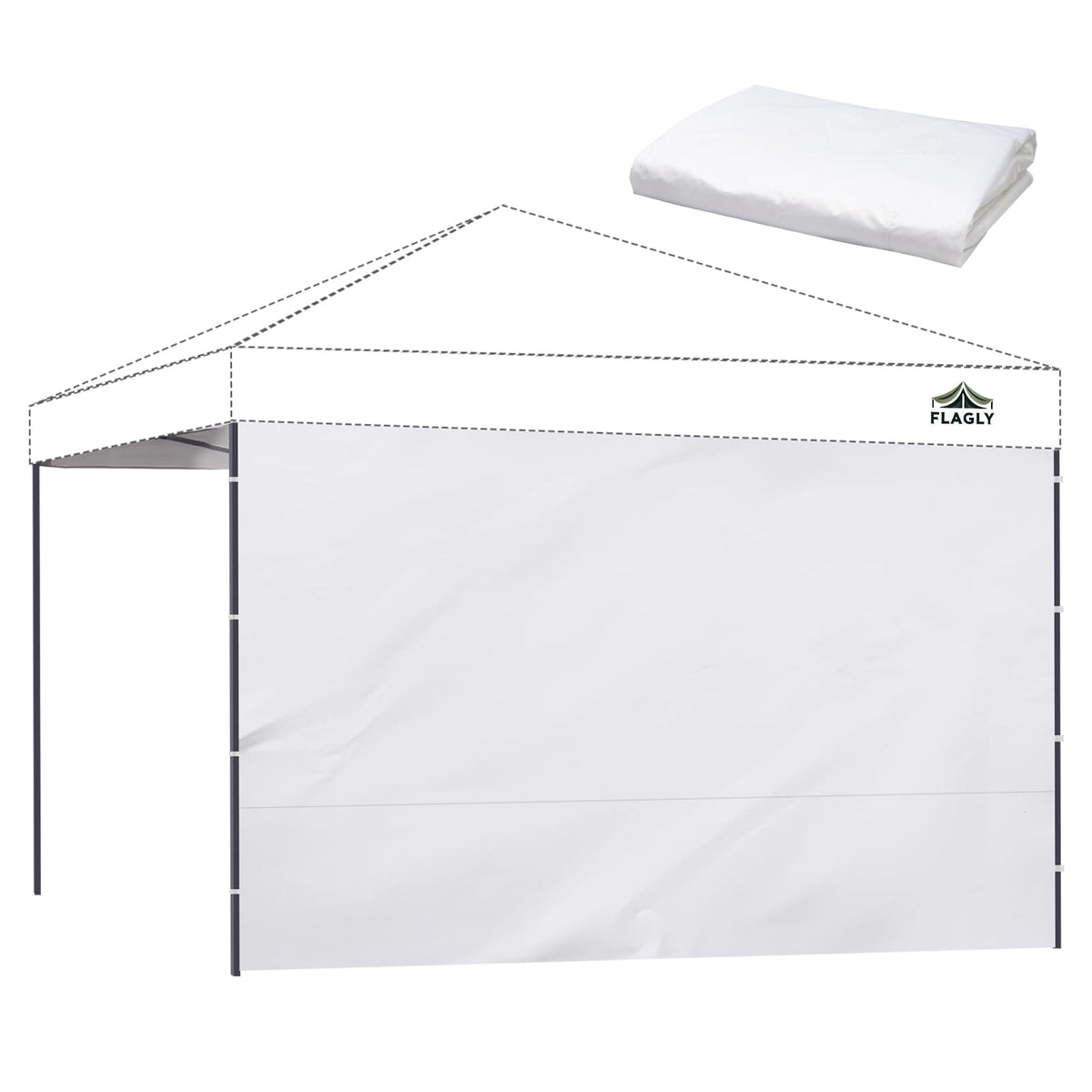 FLAGLY 10x10 sidewall attached to canopy for full privacy.