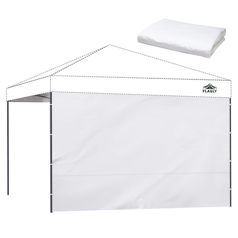 FLAGLY 10x10 sidewall attached to canopy for full privacy.