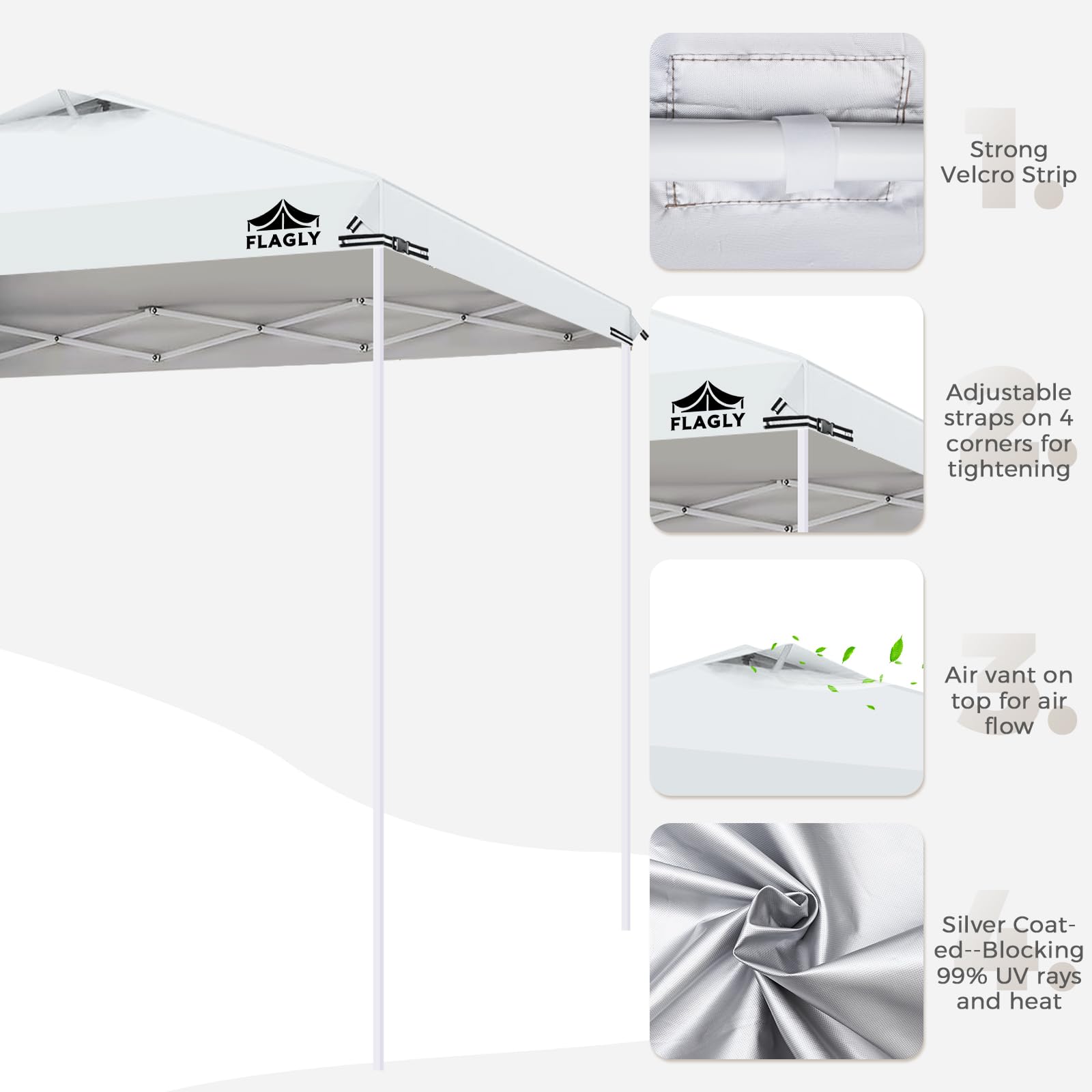 FLAGLY dual roof vents improve airflow and wind stability for outdoor setups