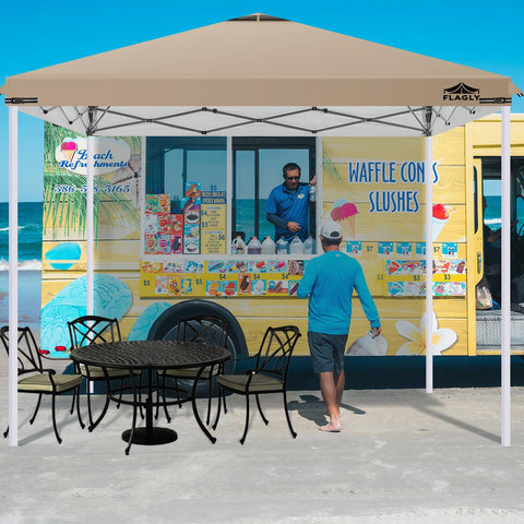 Flagly durable polyester khaki canopy top for outdoor use.