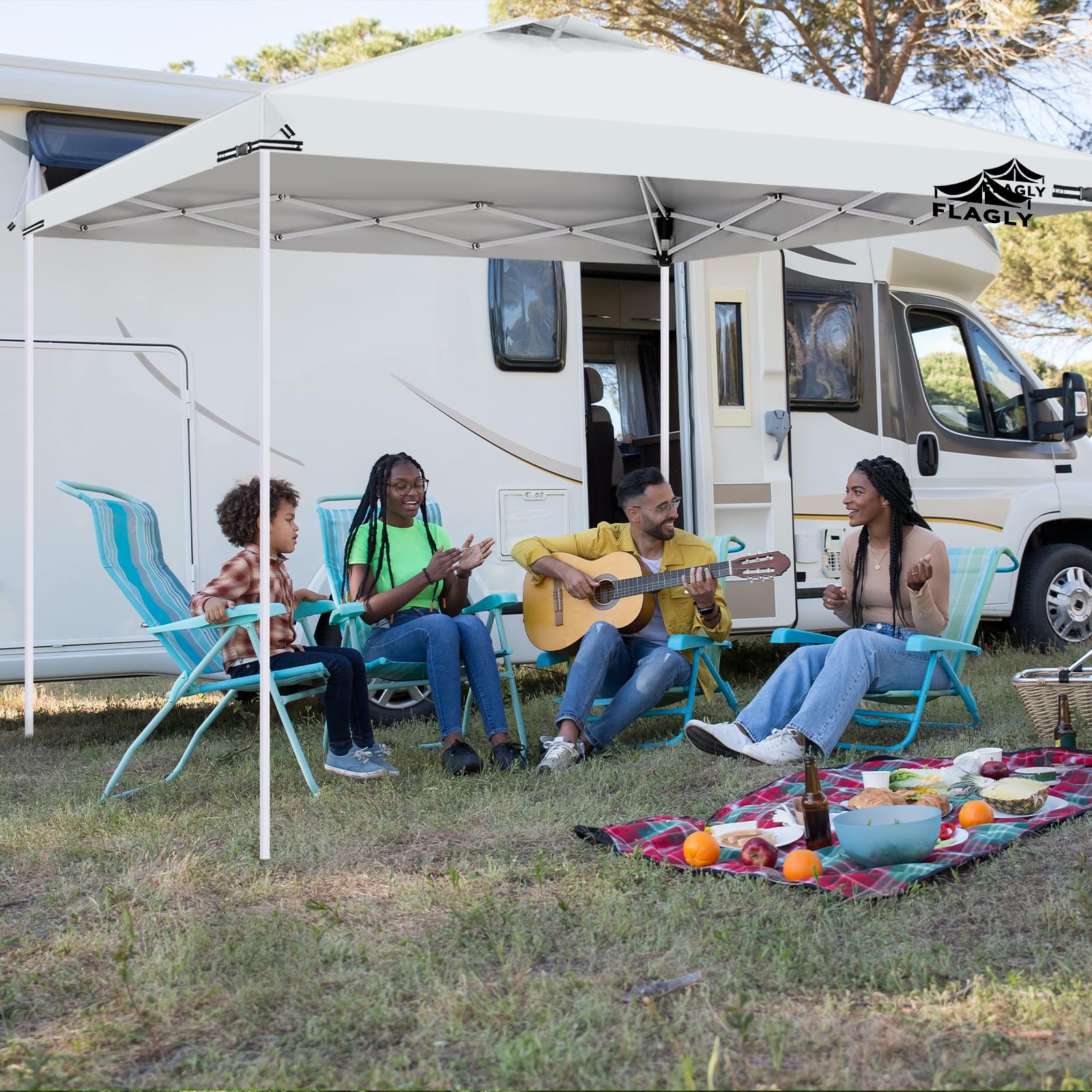 FLAGLY easy-install canopy top drapes over frame without tools
