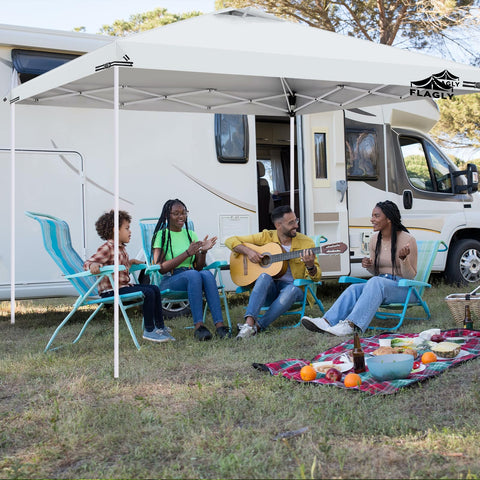FLAGLY easy-install canopy top drapes over frame without tools