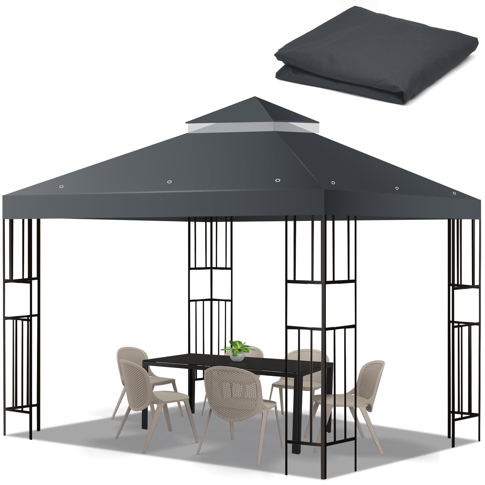 FLAGLY gazebo replacement top fits 10x10 frames and provides UV protection for outdoor shade.