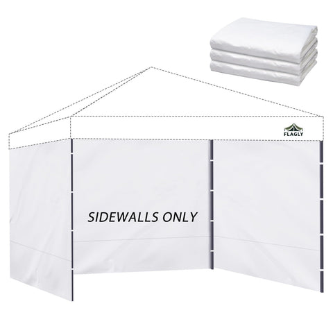 Flagly sidewall 10x10 coverage for outdoor events with water-resistant fabric.
