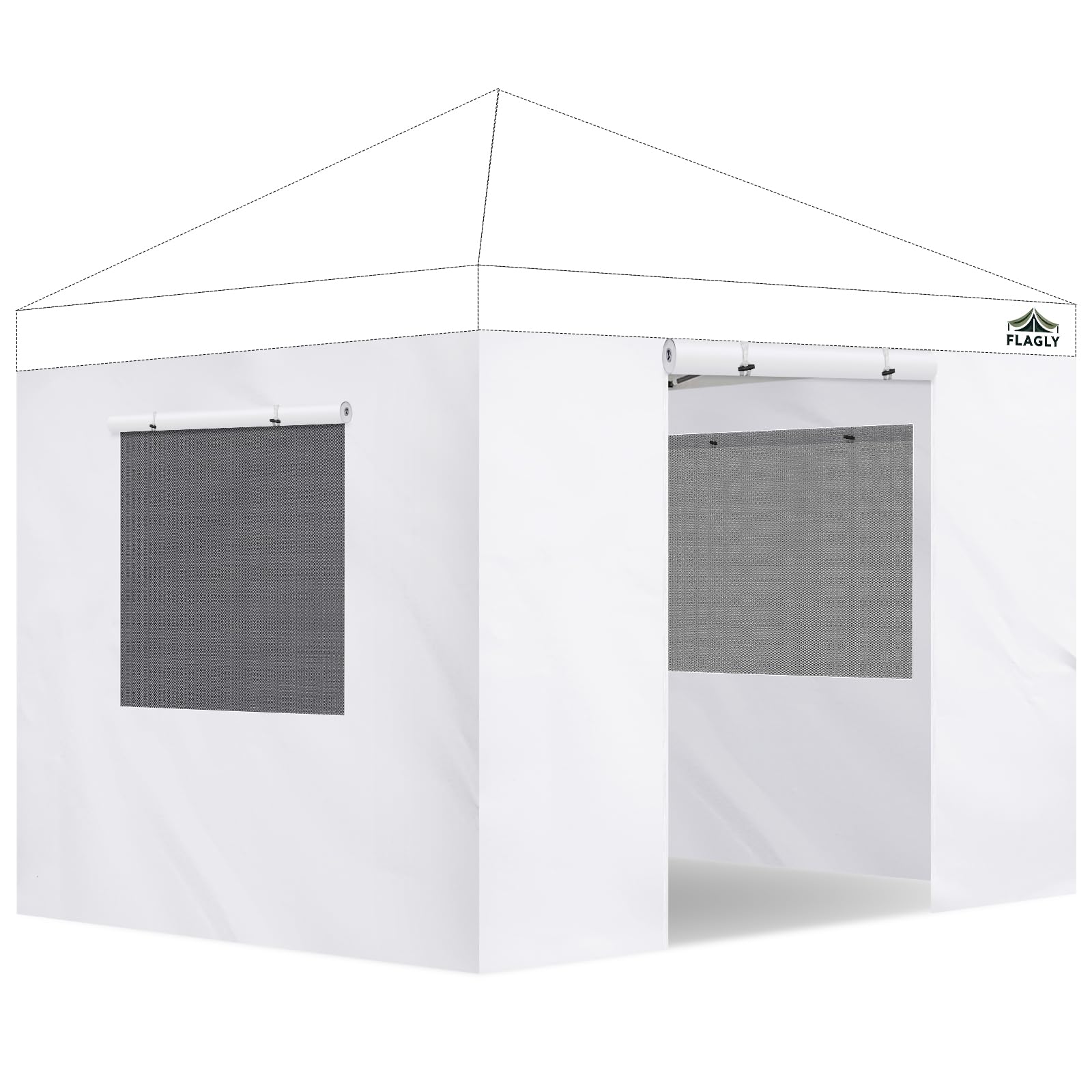 FLAGLY zippered door panel for 10x10 canopy, quick entry at events.