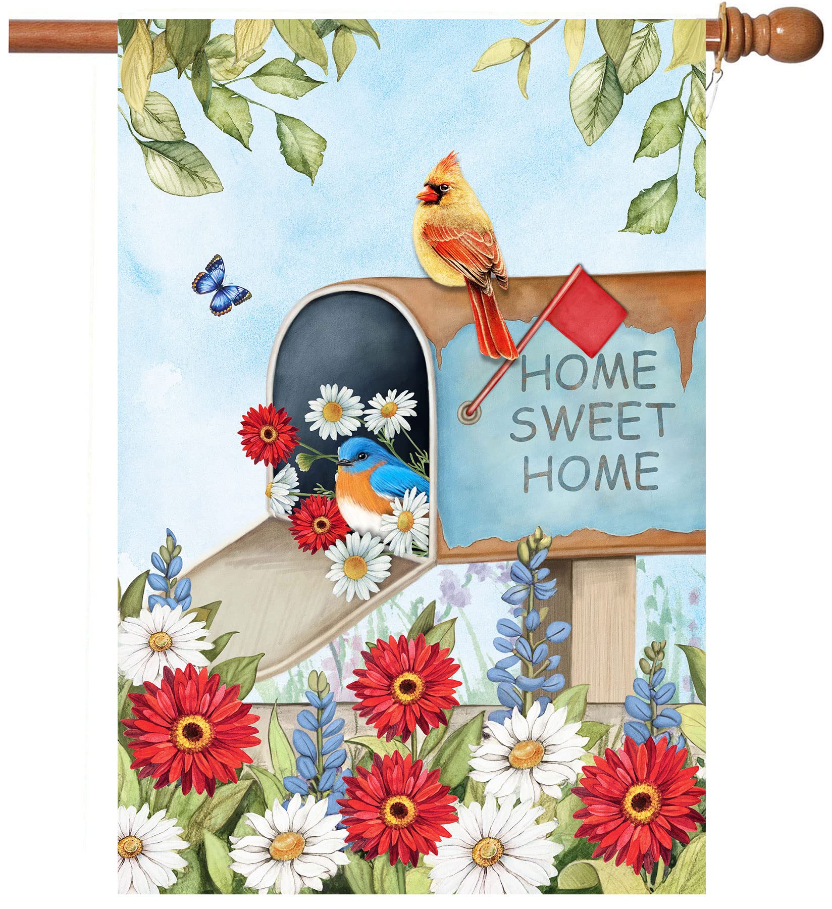 Flagmax Hello Spring flag, front view with vibrant design to boost garden curb appeal.