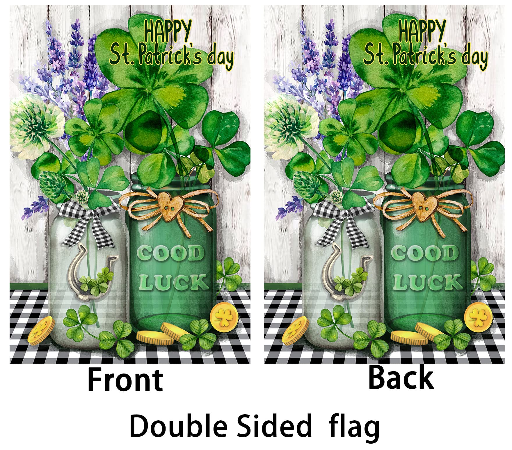 Flagmax shamrock garden flag, double-sided print keeps pattern visible from both sides.