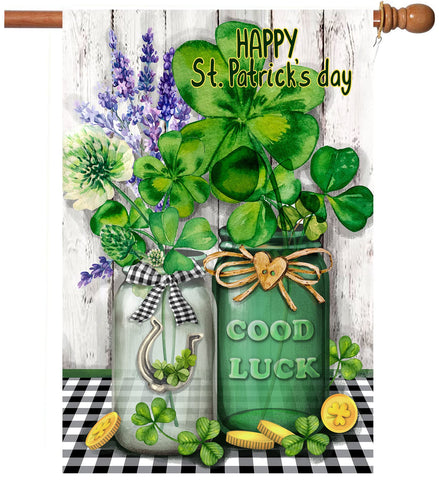 Flagmax St Patrick's Day flag, bright green shamrock motif for porch decor.