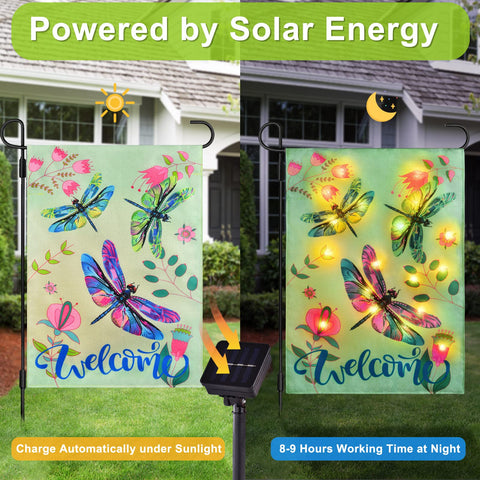 FLAGMESAGE double-sided 12x18 flag shows dragonfly artwork from both sides