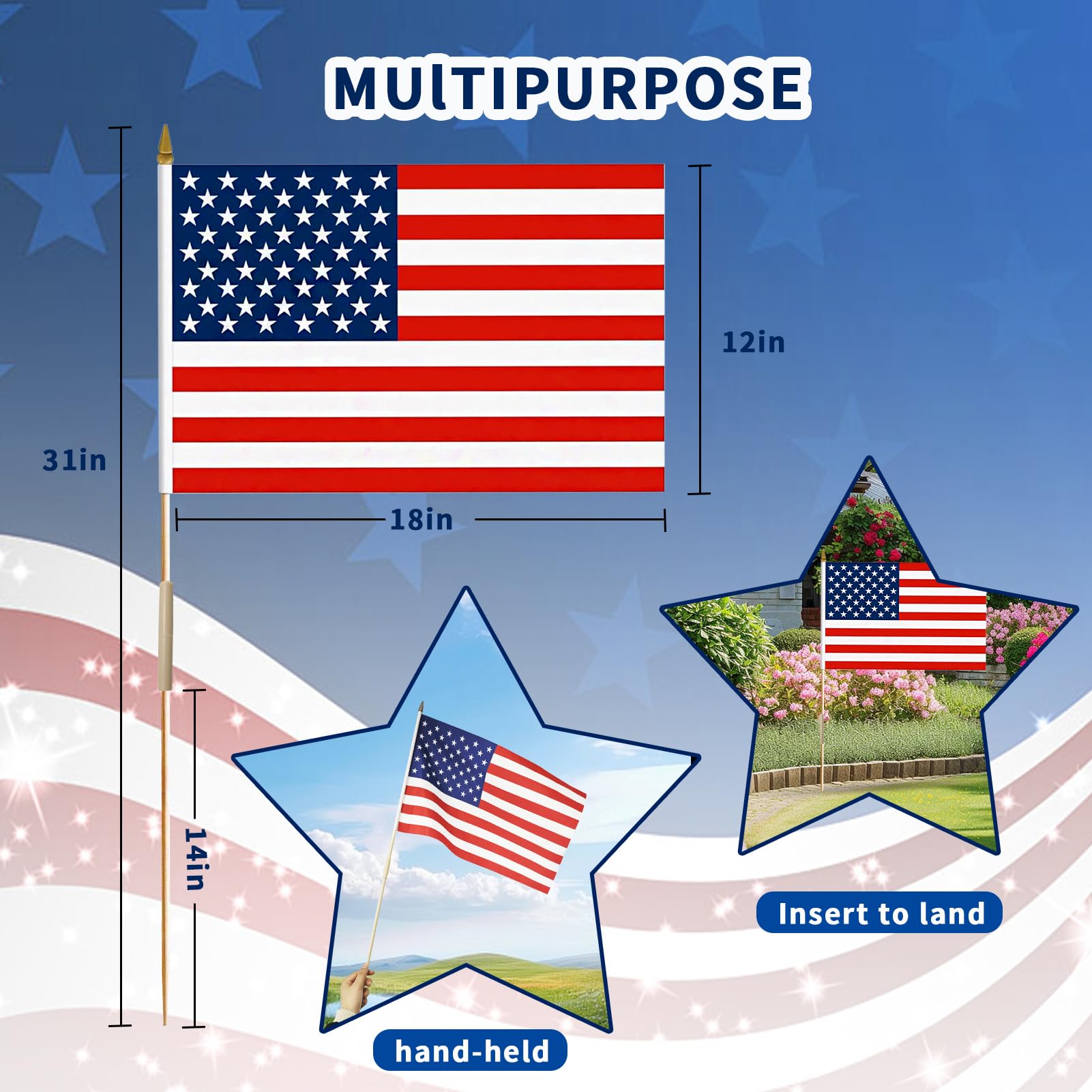 Flagmesage 12x18 USA flag stars and stripes with vivid print for crowd displays