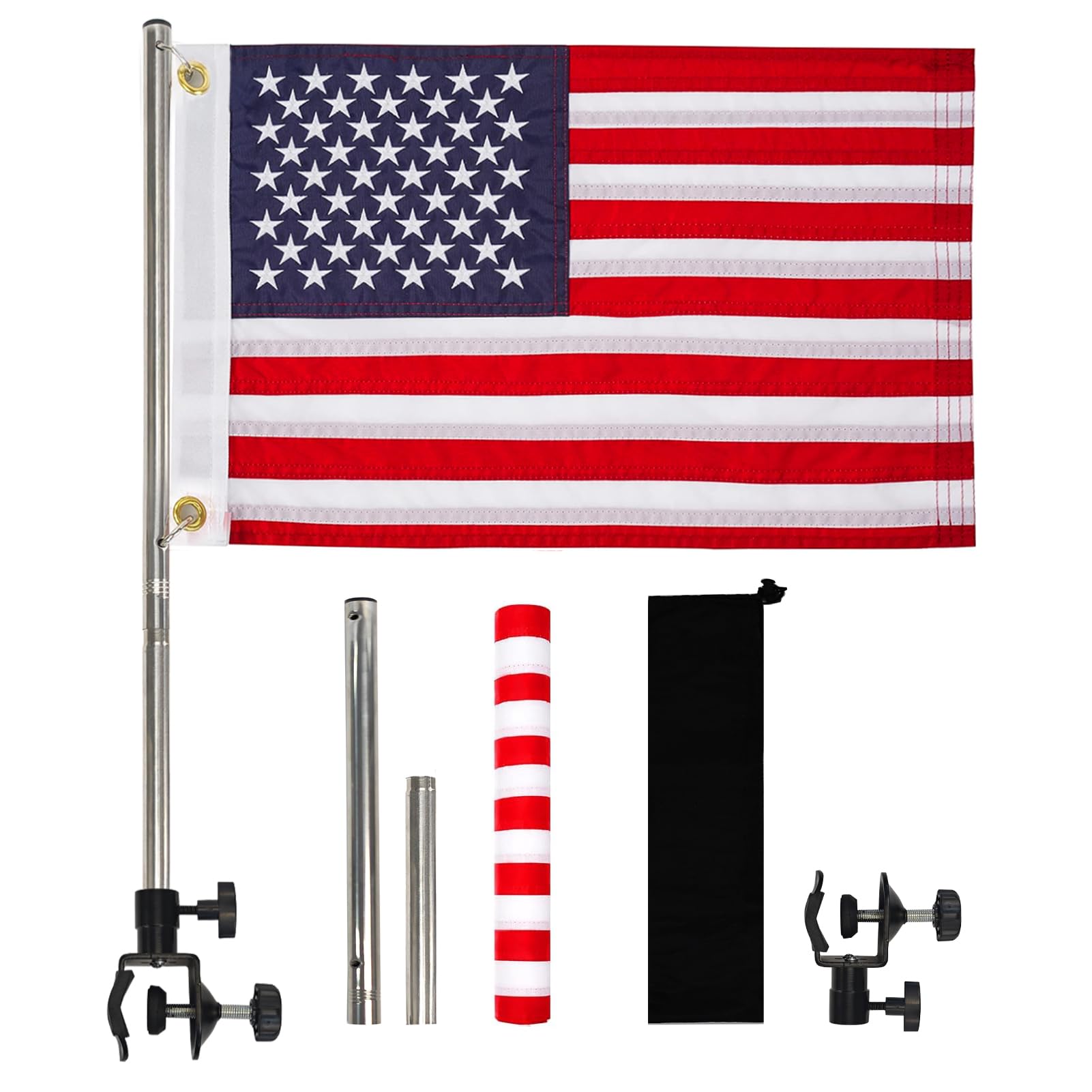 FLAGMESAGE American flag pole kit 12x18 ready for quick on-boat setup