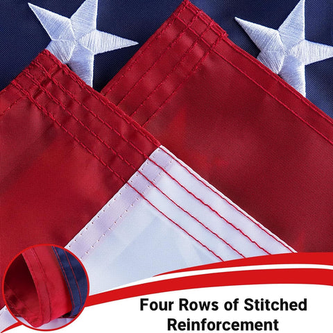 Flagolden tail stitching reinforced to enhance outdoor durability.