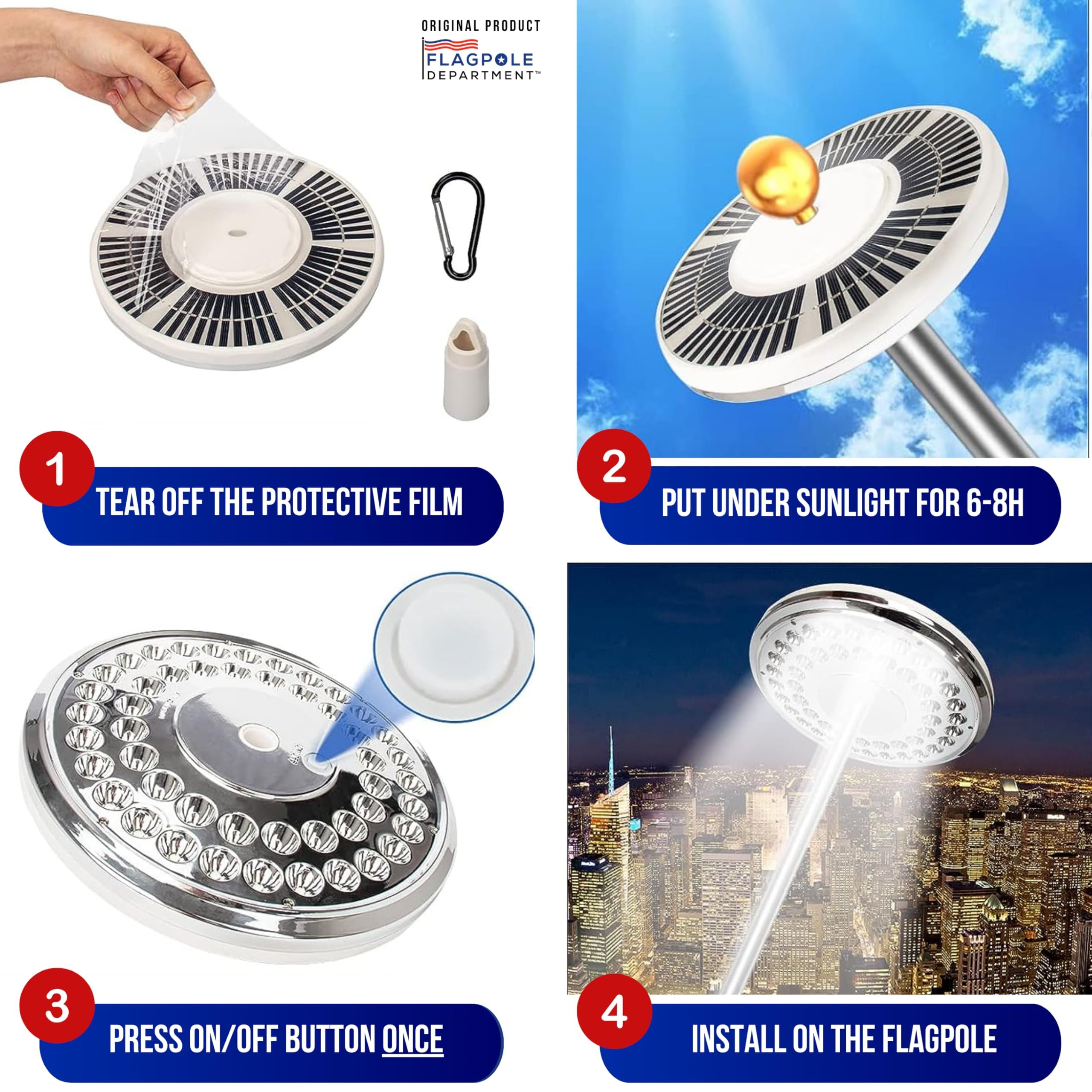 Flagpole Department Ultra Bright Solar Flag Pole Light anti-yellowing coating maintains clarity.