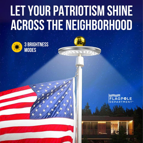 Flagpole Department Ultra Bright Solar Flag Pole Light IP67 waterproof for all-weather use.