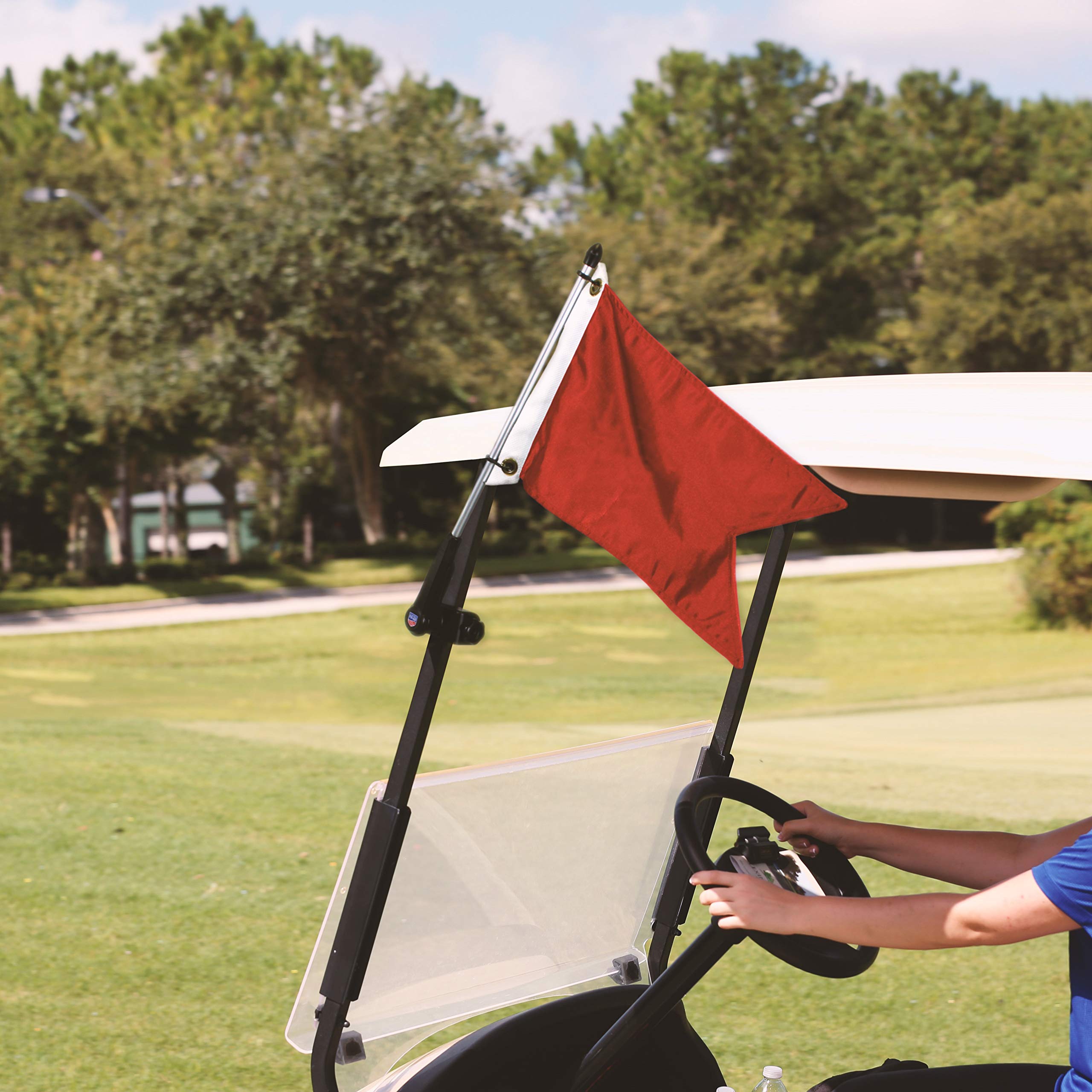 Flagpole-To-Go golf cart flagpole black anti-furl swivel clips secure flags.
