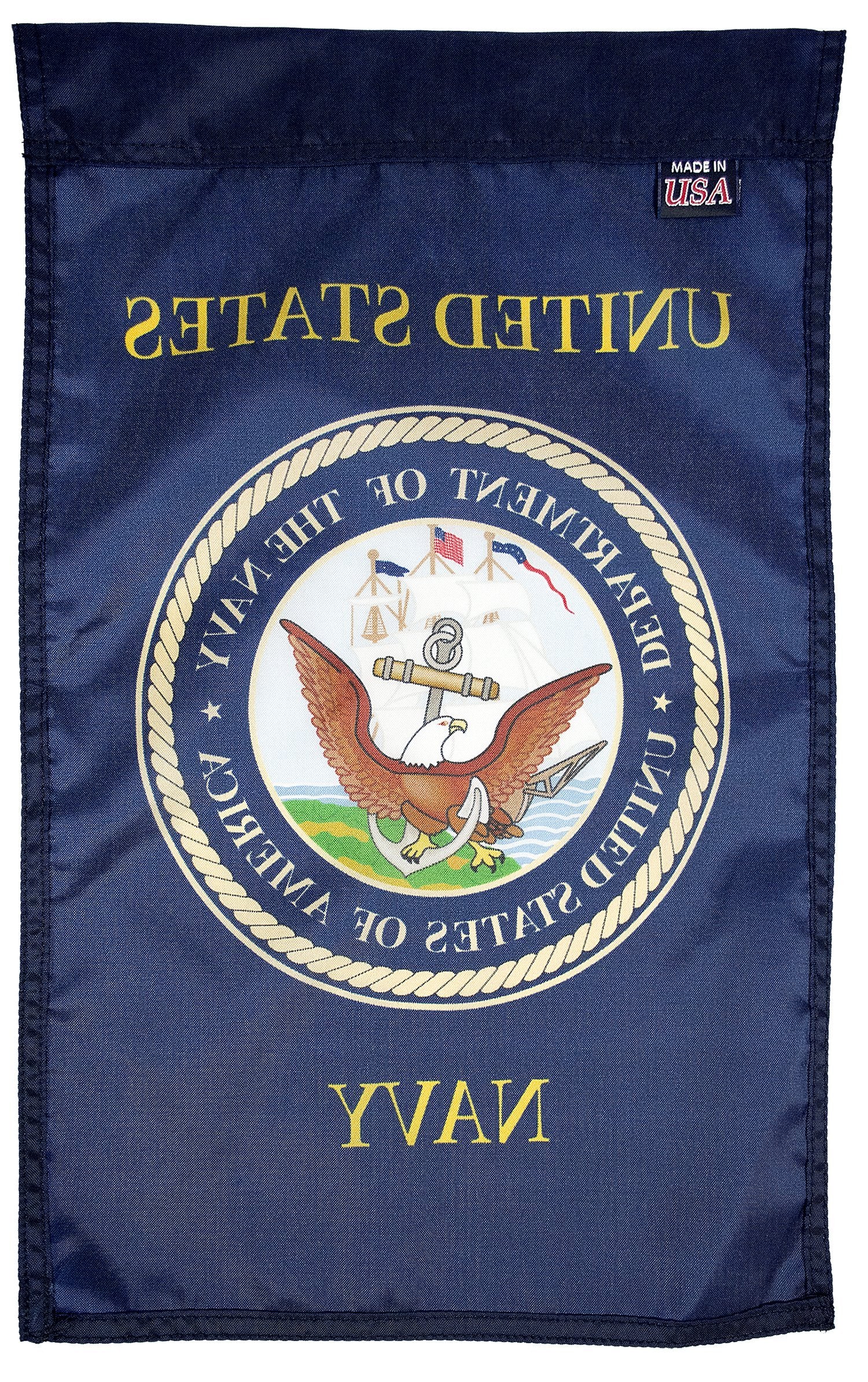 FlagSource U.S. Navy nylon garden flag side view highlights reinforced heading