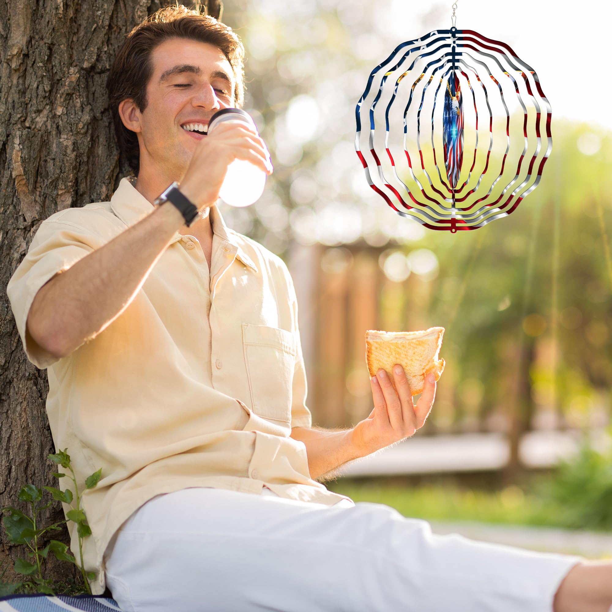 FLAGWIX 3D eagle wind spinner with USA flag withstands weather for year-round display.