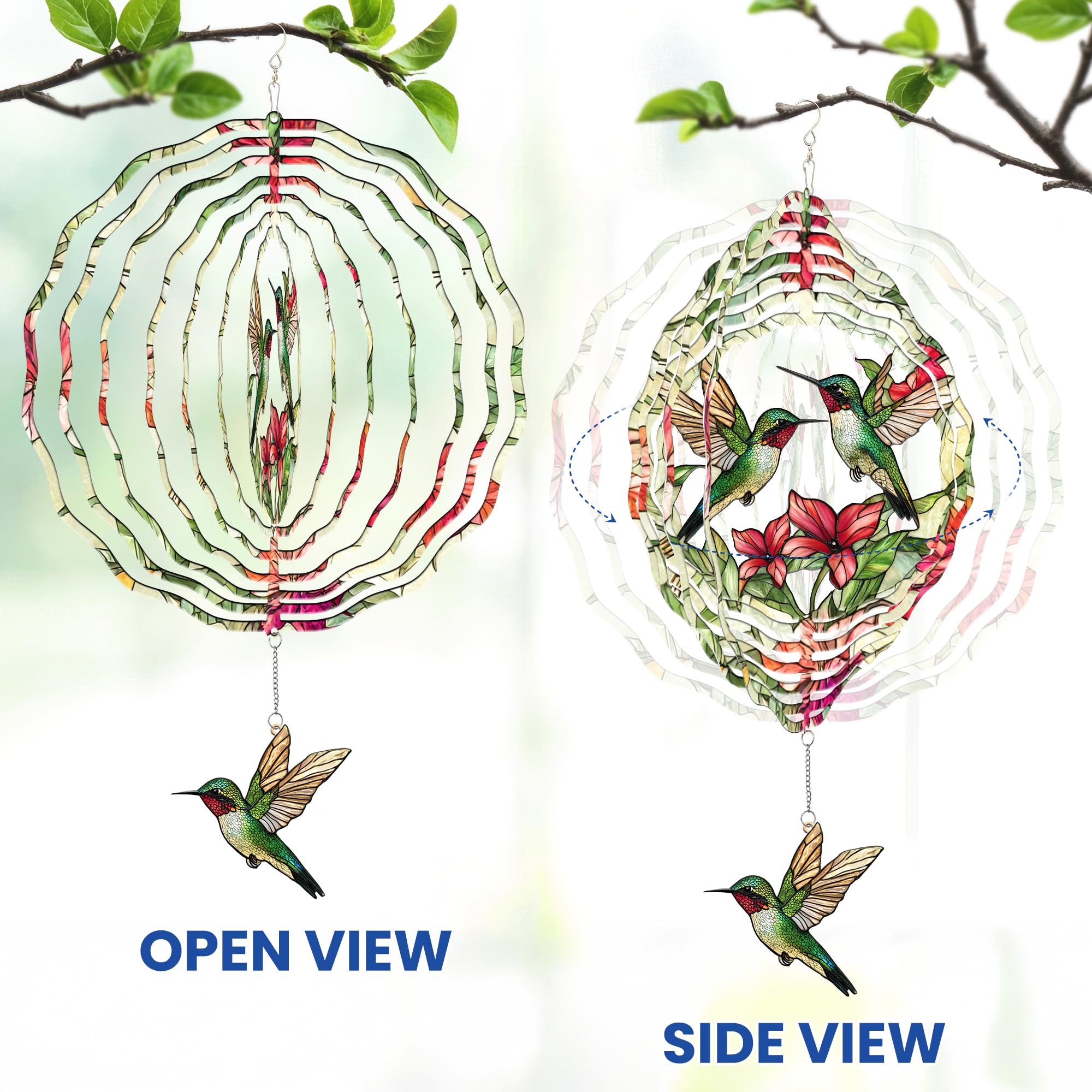 Flagwix 3d wind spinner metal features a shimmering hummingbird accent for eye-catching focal points.