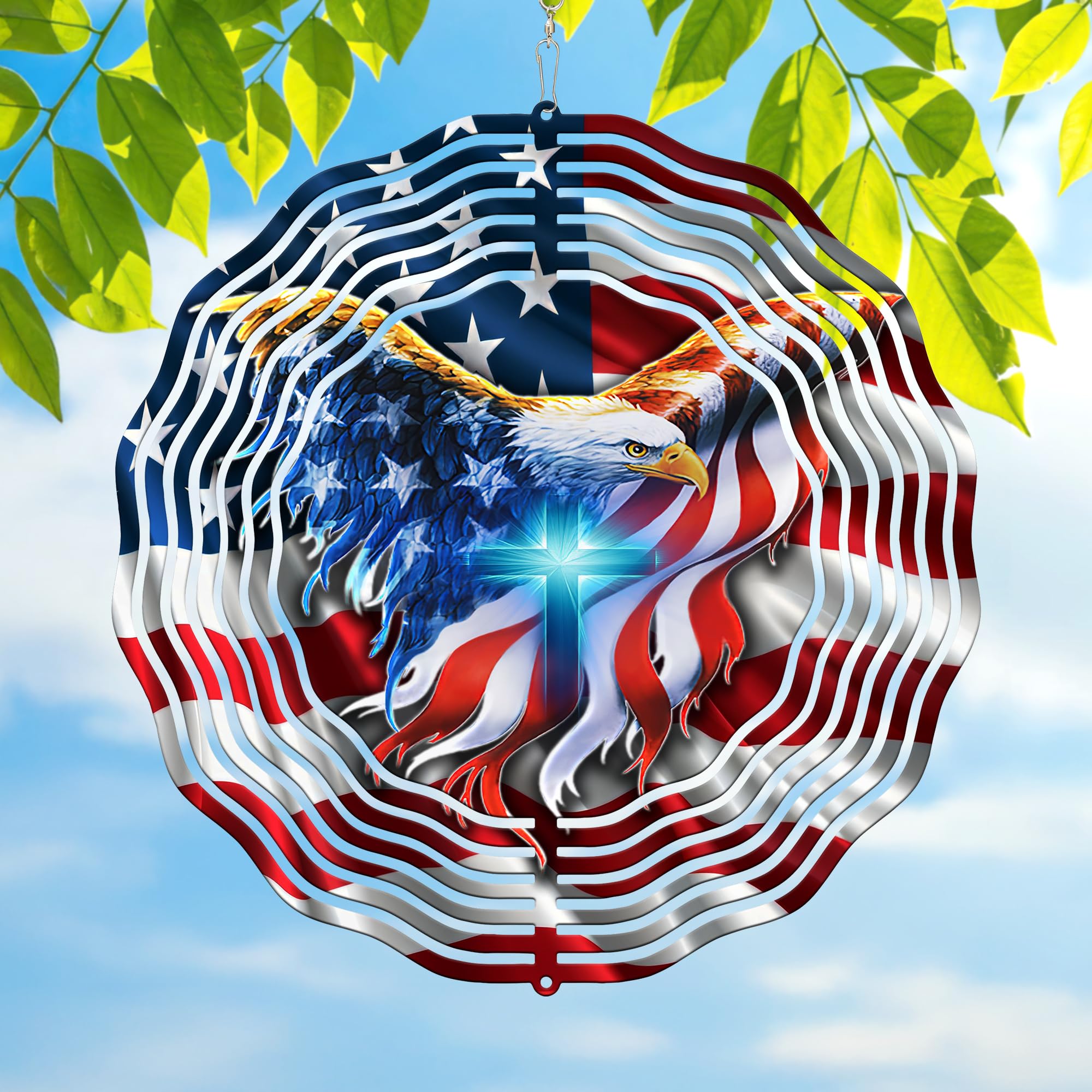 FLAGWIX American Eagle 3D wind spinner enhances garden decor with patriotic motion.