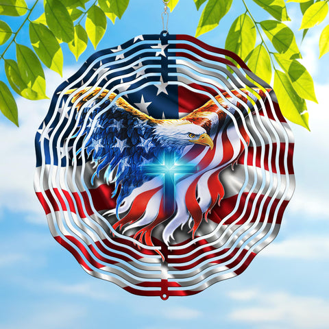 FLAGWIX American Eagle 3D wind spinner enhances garden decor with patriotic motion.