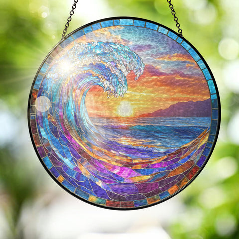 FLAGWIX Beach Sun Catcher in stained glass brightens windows with coastal colors.