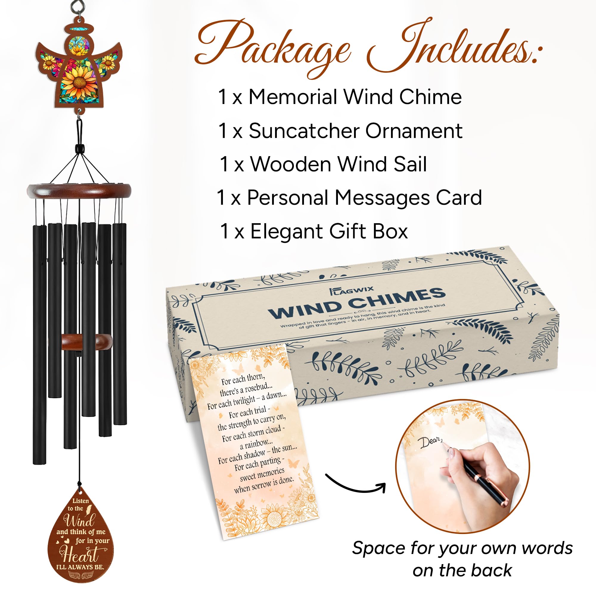 FLAGWIX 32-inch wind chimes featuring guardian angel and sunflower motif