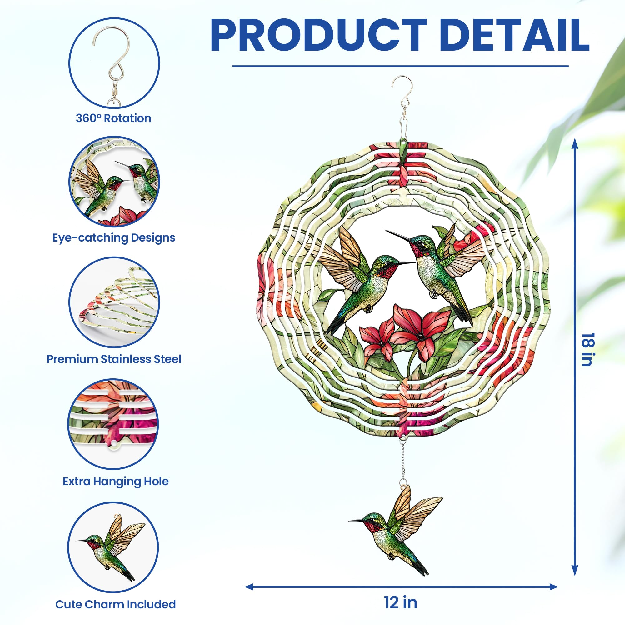 Flagwix hummingbird garden wind spinner offers color and motion to brighten any lawn.