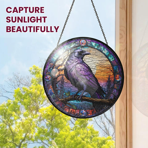 FLAGWIX Raven window hanging with metal chain provides secure, stylish display