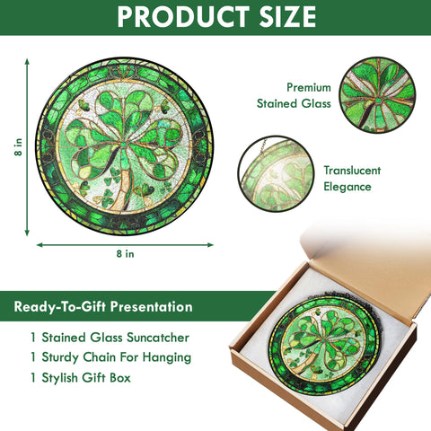 FLAGWIX St Patrick's Day stained glass suncatcher creates festive glow on doors or windows.
