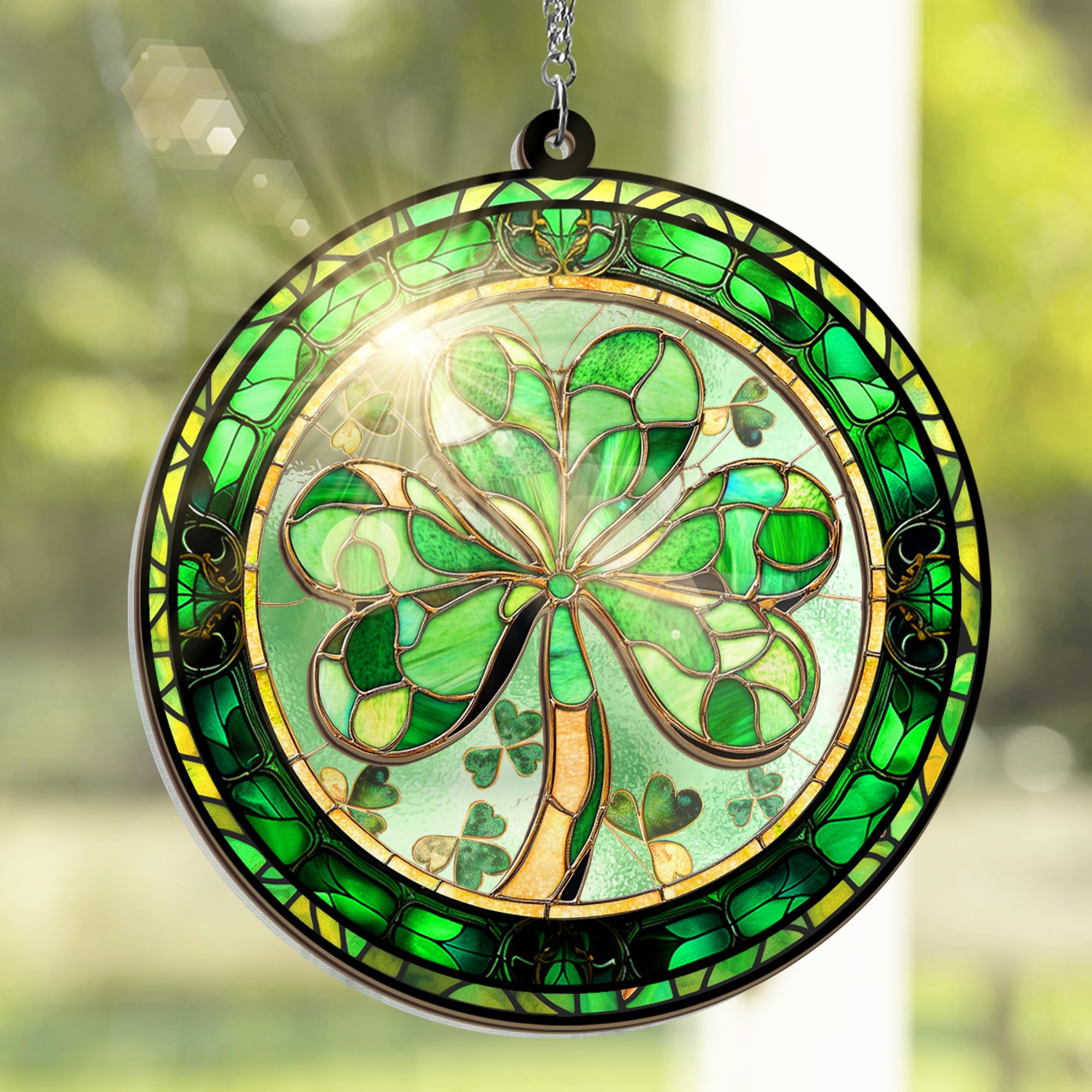FLAGWIX St Patrick's Day double-layered suncatcher brightens windows with green glow.