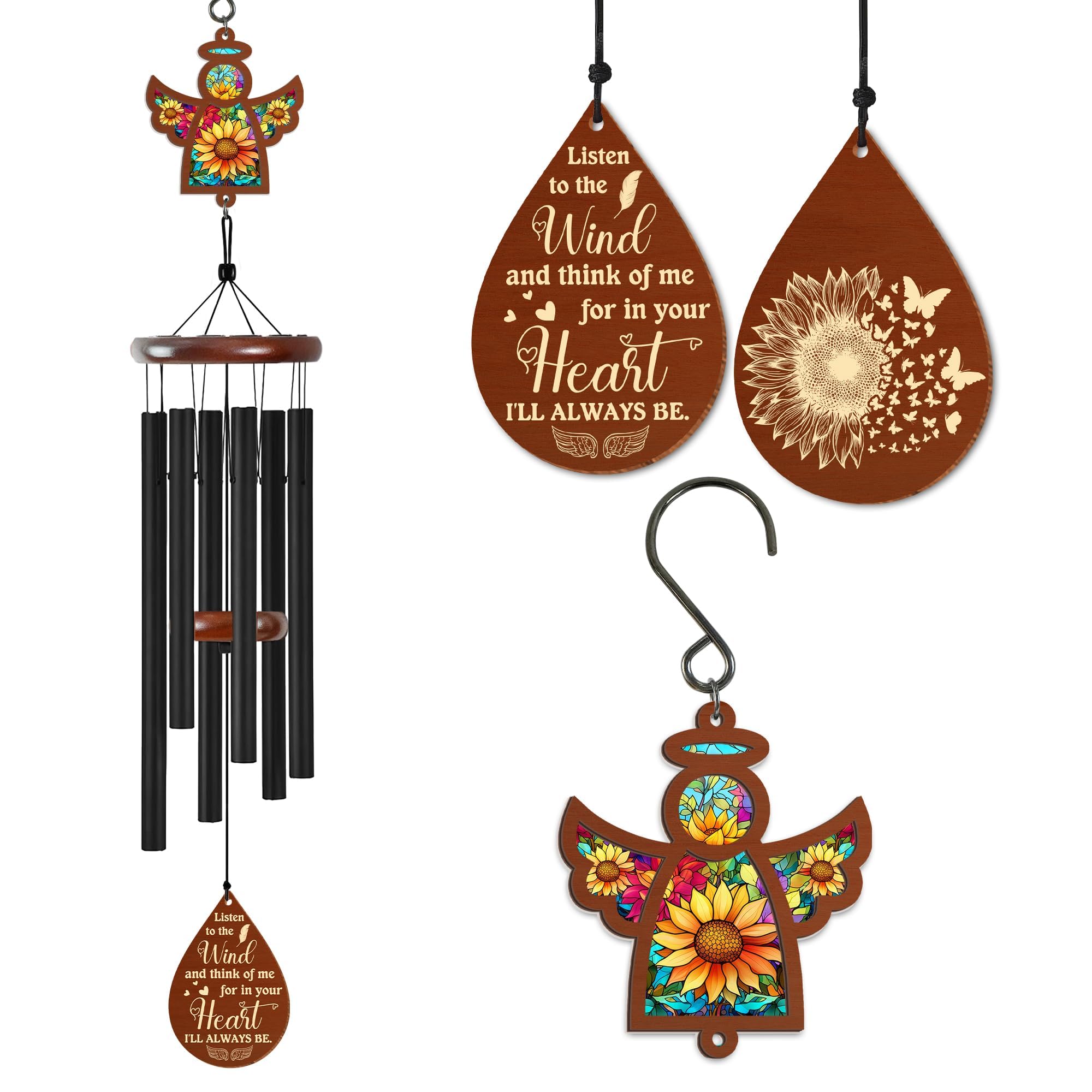FLAGWIX sympathy wind chimes outdoors with guardian angel design soothe remembrance