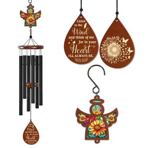 FLAGWIX sympathy wind chimes outdoors with guardian angel design soothe remembrance