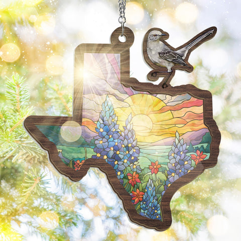 FLAGWIX Texas mockingbird bluebonnet suncatcher brightens windows with vivid colors