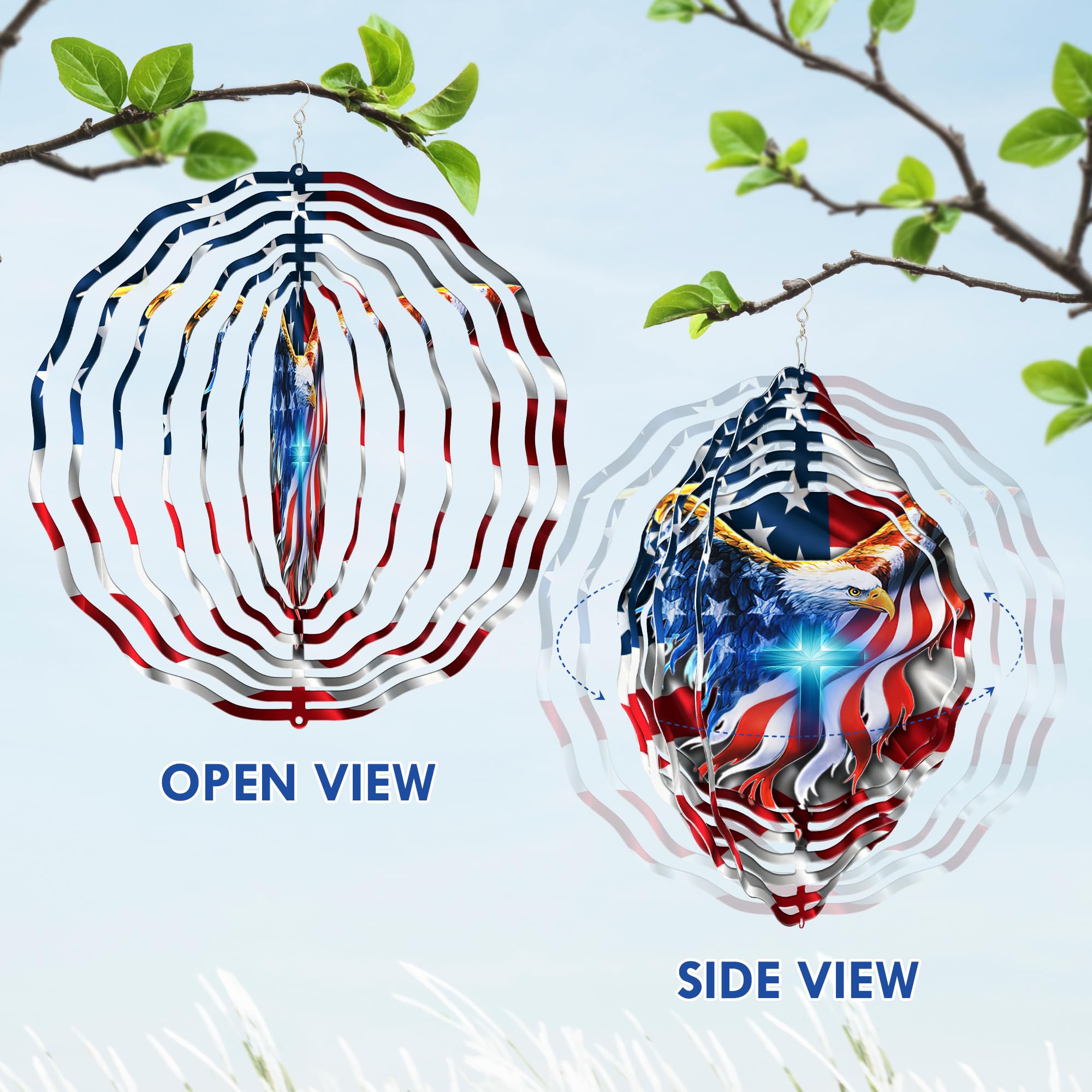 FLAGWIX yard wind spinner with eagle flag design creates a dynamic outdoor focal point.