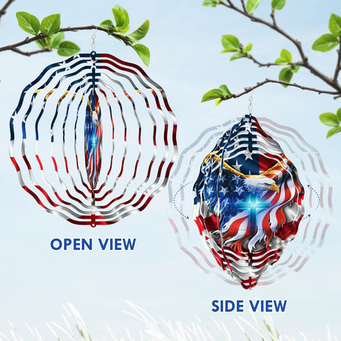 FLAGWIX yard wind spinner with eagle flag design creates a dynamic outdoor focal point.