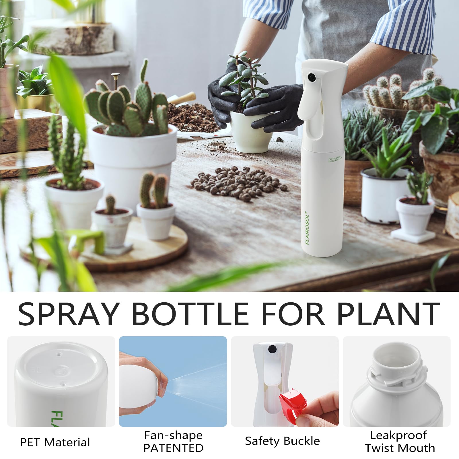 FLAIROSOL refillable bottle cap highlights easy refills and reduced plastic waste.