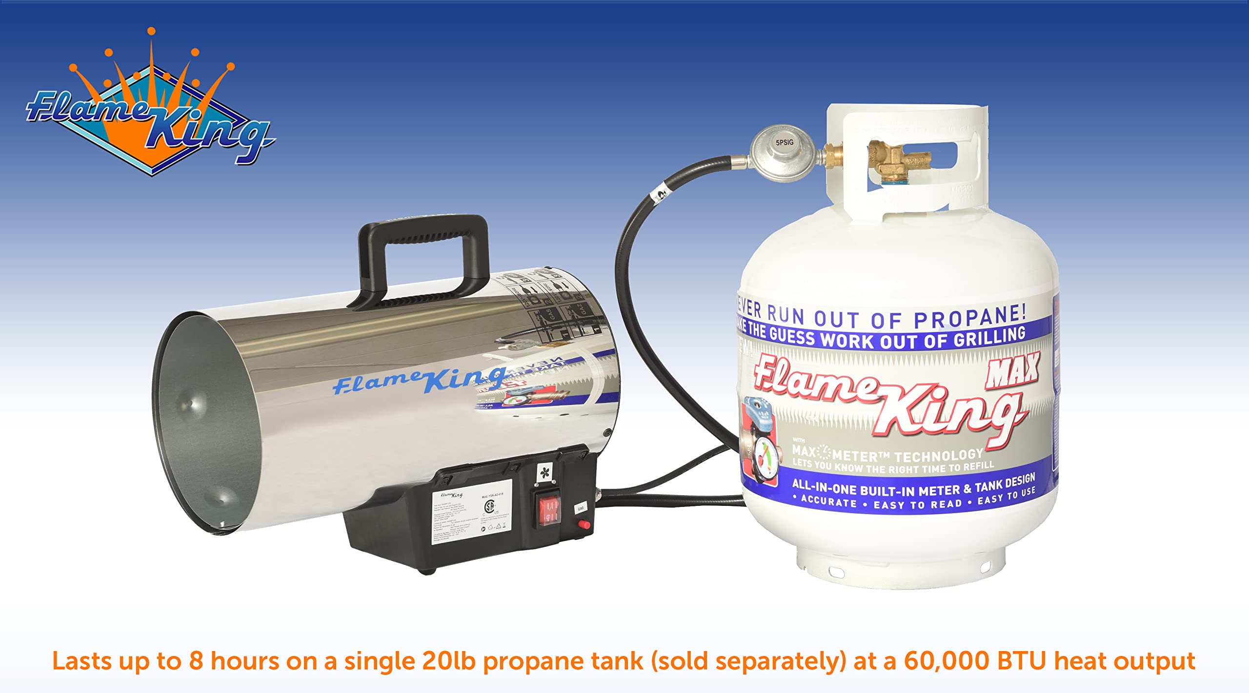 Flame King 60,000 BTU heater fire detection system in use.
