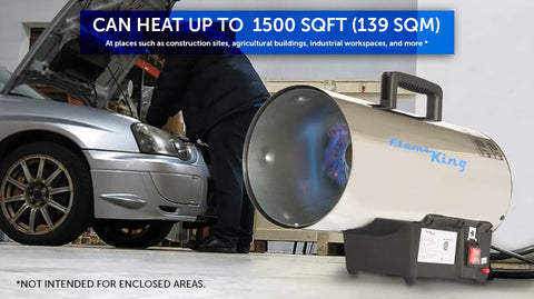 Flame King 60,000 BTU heater side profile showing portability.