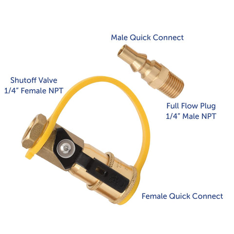 Flame King brass full-flow plug ensures uninterrupted propane supply.