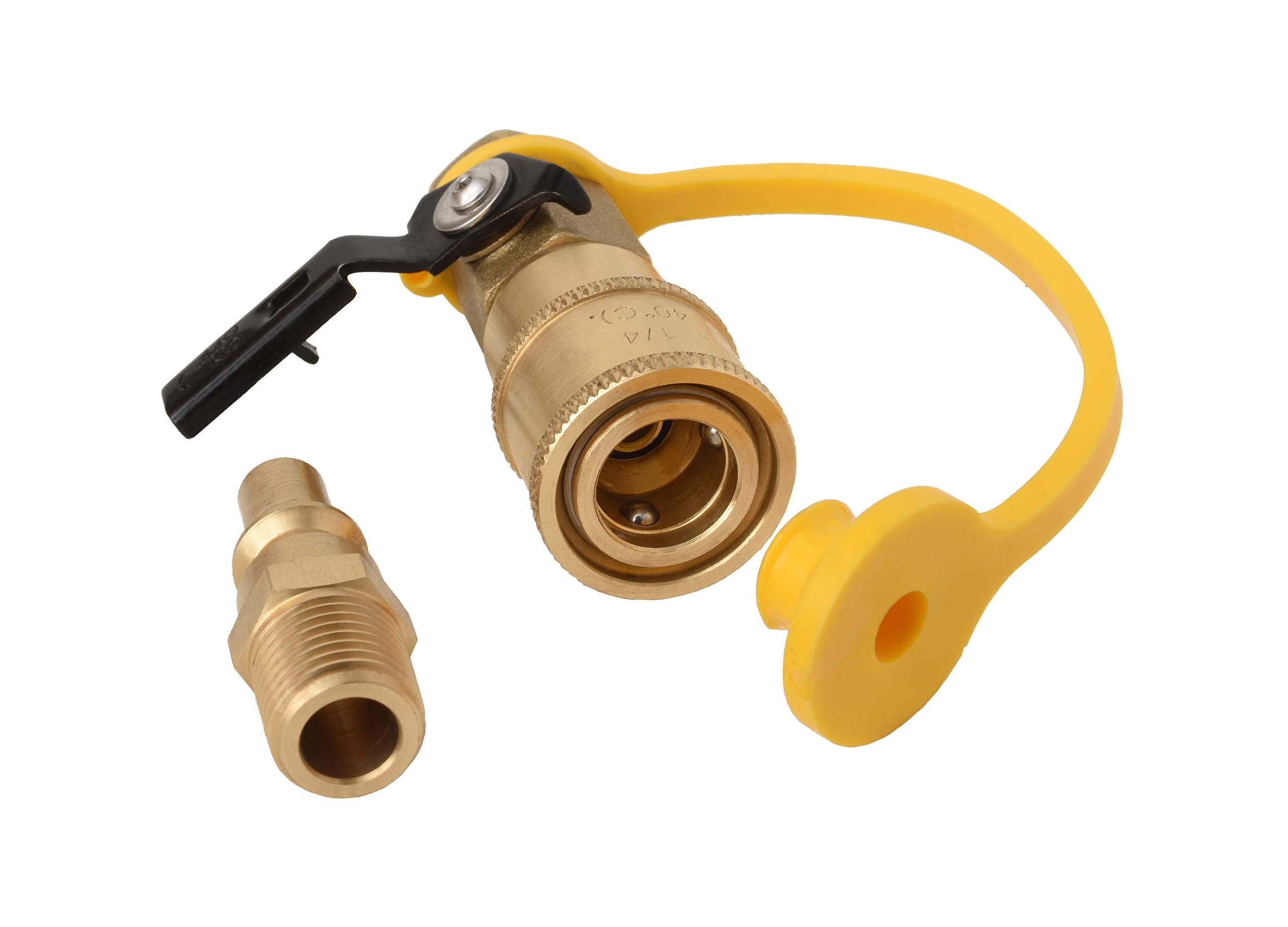 Flame King brass shutoff valve enables controlled propane flow.