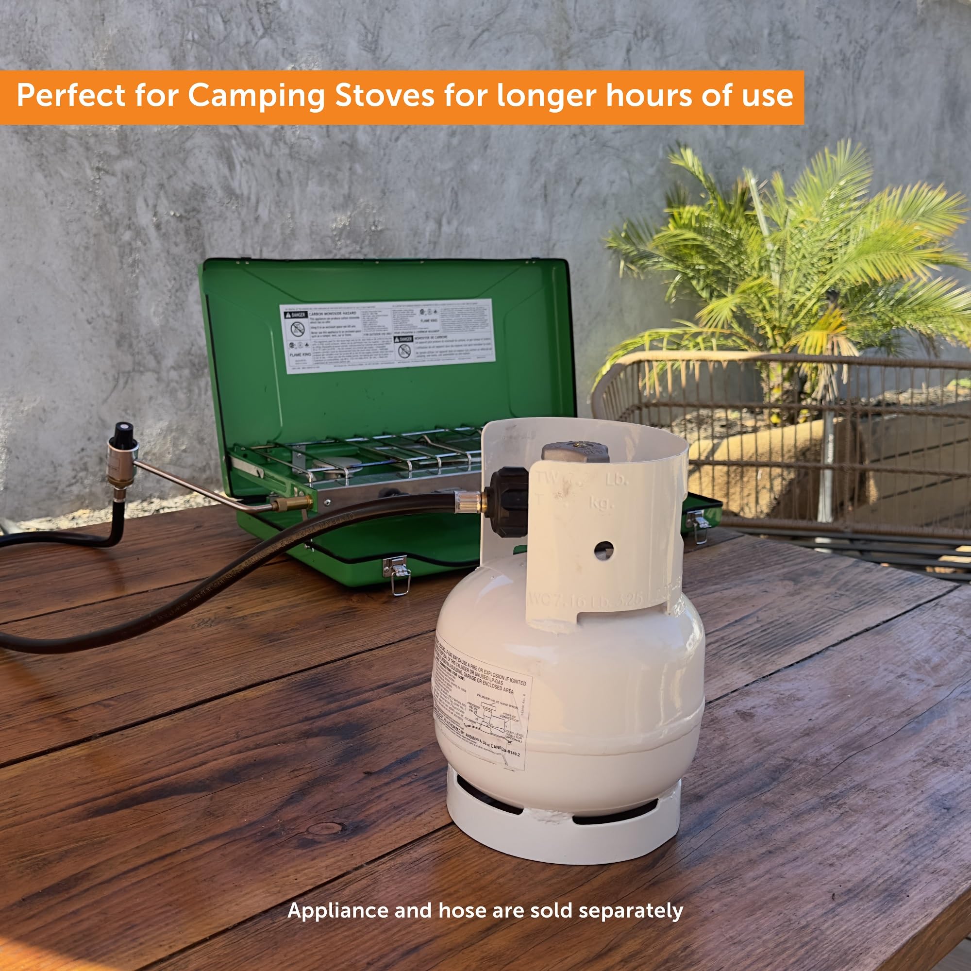 Flame King camping outdoor propane tank ready for grills.