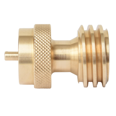 Brass converter enables quick switch from large to small propane cylinders.