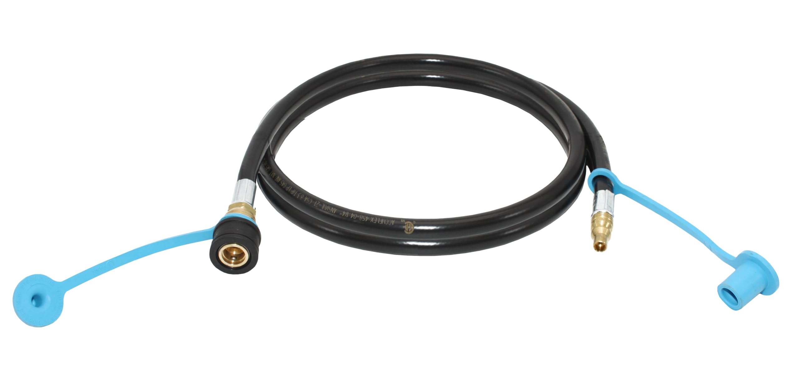 Flame King dual quick-connect hose simplifies rapid appliance swapping.