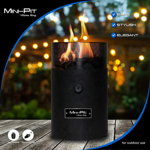 Flame King mini tabletop fire pit dual-fuel setup enables propane or butane use