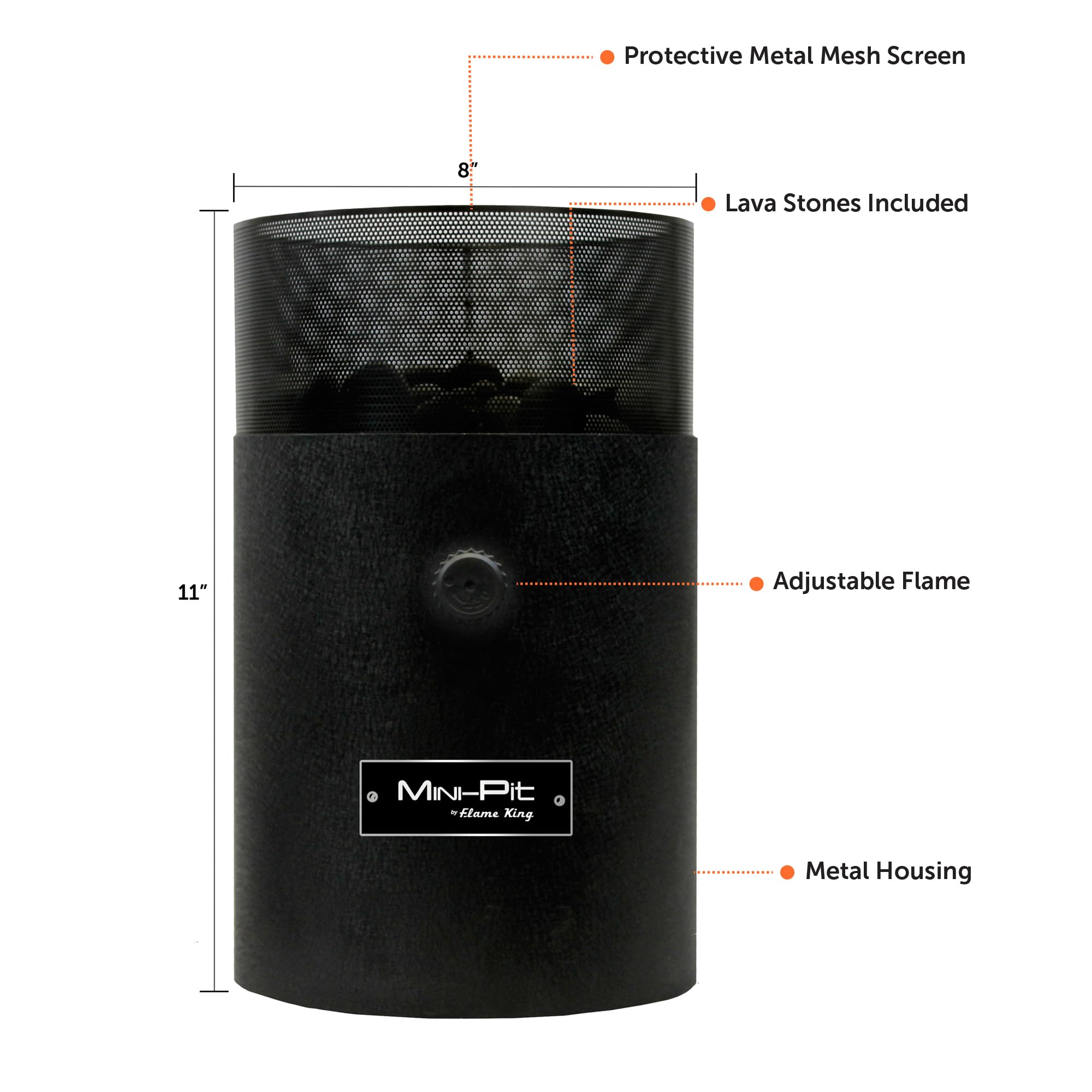 Flame King mini-fire pit with natural rocks enhancing flame ambiance