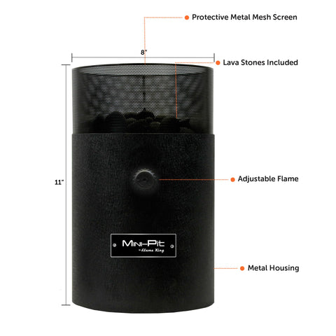 Flame King mini-fire pit with natural rocks enhancing flame ambiance