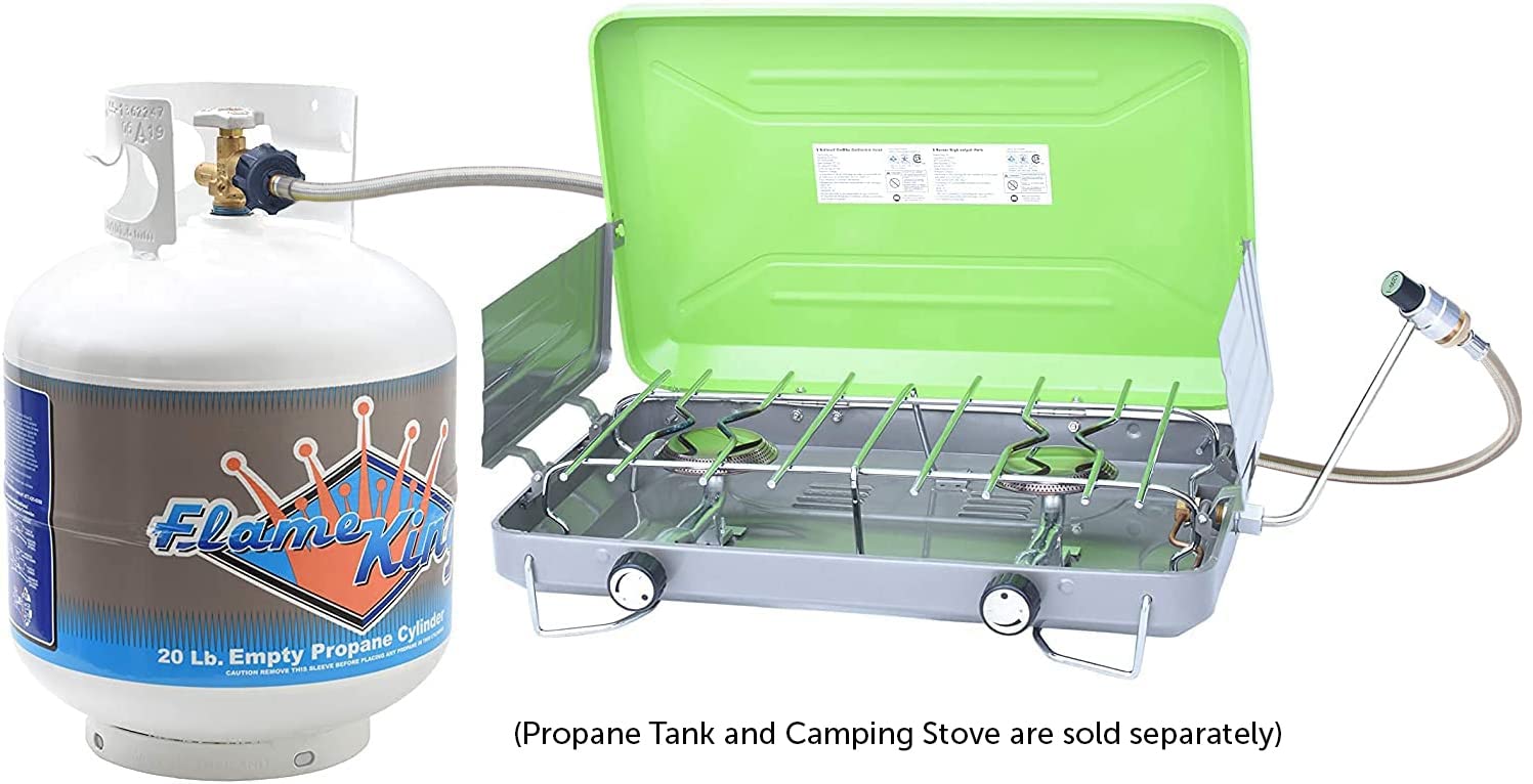 Flame King outdoor cooking and heating with standard propane tanks